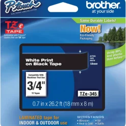 Brother TZe-345 White-On-Black Tape, 0.75