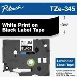 Brother TZe-345 White-On-Black Tape, 0.75