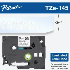 Brother TZe-145 White-On-Clear Tape, 0.75