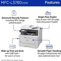 Brother Wireless MFC-L3780CDW Digital Laser Color All-in-One Printer, Copy/Fax/Print/Scan
