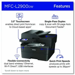 Brother Wireless MFC-L2900DW Compact Monochrome AIO Laser Printer, Copy/Fax/Print/Scan