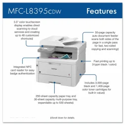 Brother Workhorse MFC-L8395CDW Digital Color All-in-One Printer, Copy/Fax/Print/Scan