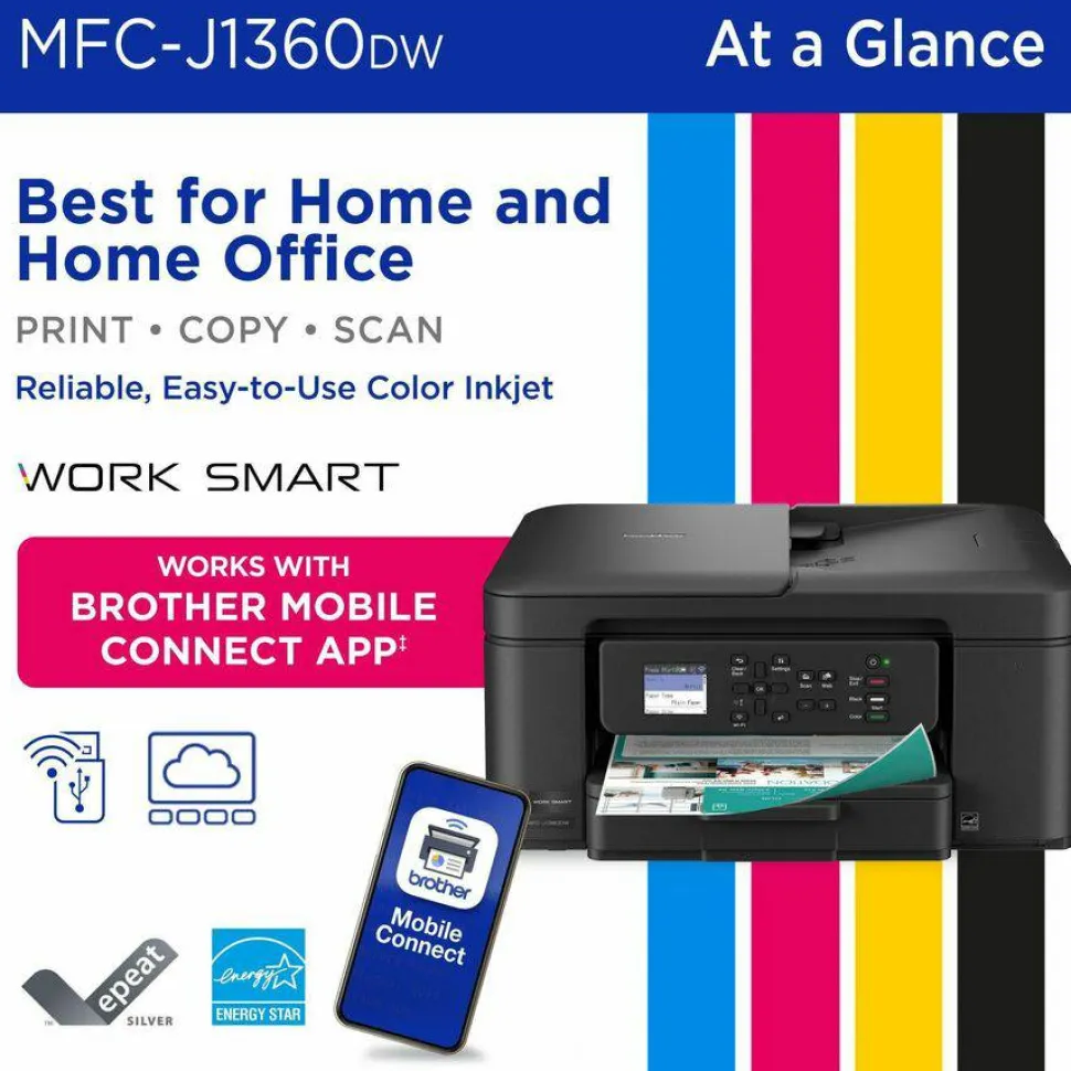 Brother Work Smart MFC-J1360DW Wired & Wireless Inkjet Multifunction Printer - Color - Black