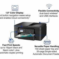 Brother Work Smart MFC-J1360DW Wired & Wireless Inkjet Multifunction Printer - Color - Black