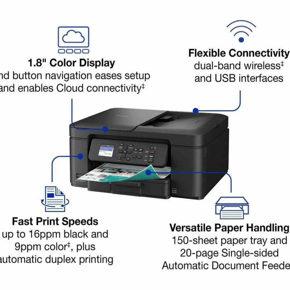 Brother Work Smart MFC-J1360DW Wired & Wireless Inkjet Multifunction Printer - Color - Black