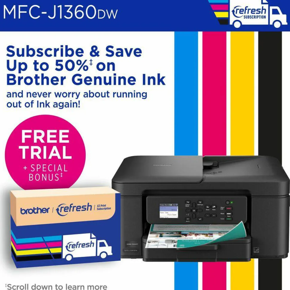 Brother Work Smart MFC-J1360DW Wired & Wireless Inkjet Multifunction Printer - Color - Black