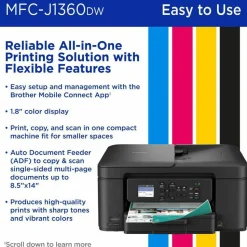 Brother Work Smart MFC-J1360DW Wired & Wireless Inkjet Multifunction Printer - Color - Black