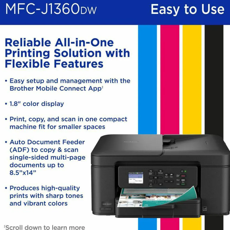 Brother Work Smart MFC-J1360DW Wired & Wireless Inkjet Multifunction Printer - Color - Black