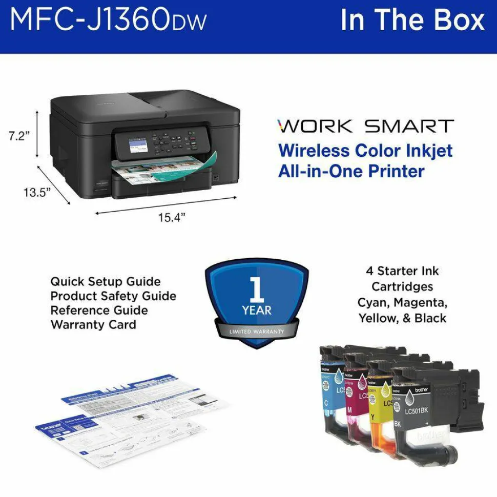 Brother Work Smart MFC-J1360DW Wired & Wireless Inkjet Multifunction Printer - Color - Black