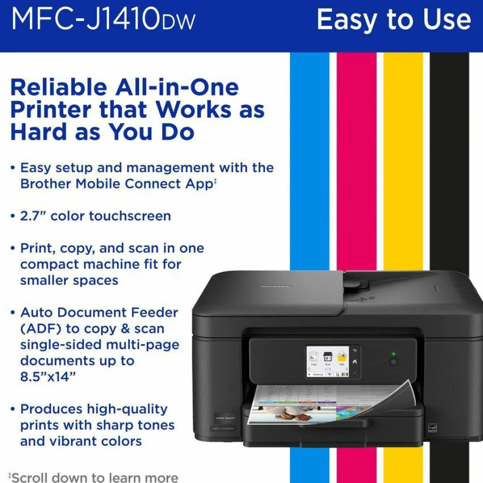 Brother Work Smart MFC-J1410DW Wired & Wireless Inkjet Multifunction Printer - Color - Black