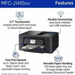 Brother Work Smart MFC-J1410DW Wired & Wireless Inkjet Multifunction Printer - Color - Black