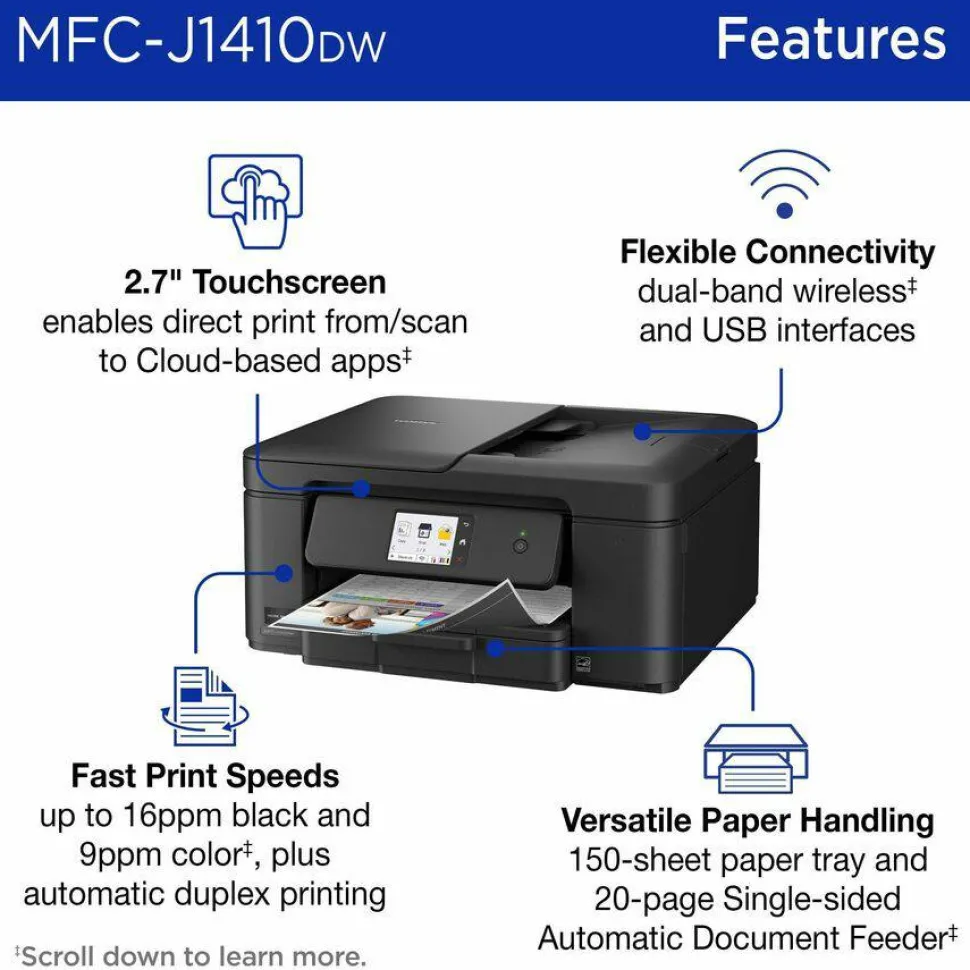 Brother Work Smart MFC-J1410DW Wired & Wireless Inkjet Multifunction Printer - Color - Black