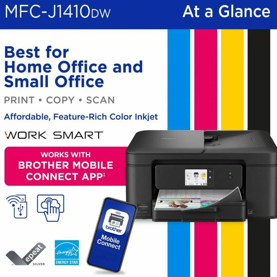 Brother Work Smart MFC-J1410DW Wired & Wireless Inkjet Multifunction Printer - Color - Black