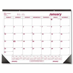 Brownline Monthly Desk Pad Calendar, 22 x 17, White/Burgundy Sheets, Black Binding, Black Corners, 12-Month (Jan to Dec): 2027, 2027 Calendar