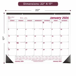 Brownline Monthly Desk Pad Calendar, 22 x 17, White/Burgundy Sheets, Black Binding, Black Corners, 12-Month (Jan to Dec): 2027, 2027 Calendar