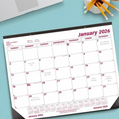 Brownline Monthly Desk Pad Calendar, 22 x 17, White/Burgundy Sheets, Black Binding, Black Corners, 12-Month (Jan to Dec): 2027, 2027 Calendar