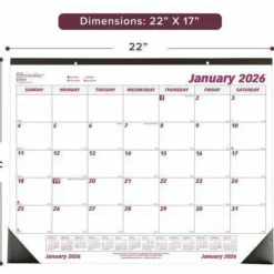 Brownline Monthly Desk Pad Calendar, 22 x 17, White/Burgundy Sheets, Black Binding, Black Corners, 12-Month (Jan to Dec): 2027, 2027 Calendar