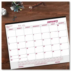 Brownline Monthly Desk Pad Calendar, 22 x 17, White/Burgundy Sheets, Black Binding, Clear Corners, 12-Month (Jan to Dec): 2027, 2027 Calendar