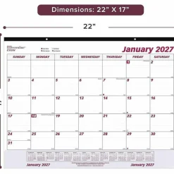 Brownline Monthly Desk Pad Calendar, 22 x 17, White/Burgundy Sheets, Black Binding, Clear Corners, 12-Month (Jan to Dec): 2027, 2027 Calendar
