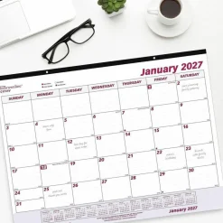Brownline Monthly Desk Pad Calendar, 22 x 17, White/Burgundy Sheets, Black Binding, Clear Corners, 12-Month (Jan to Dec): 2027, 2027 Calendar