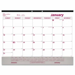 Brownline Monthly Desk Pad Calendar, 22 x 17, White/Burgundy Sheets, Black Binding, Clear Corners, 12-Month (Jan to Dec): 2027, 2027 Calendar