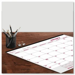 Brownline Monthly Desk Pad Calendar, 22 x 17, White/Burgundy Sheets, Black Binding, Clear Corners, 12-Month (Jan to Dec): 2027, 2027 Calendar