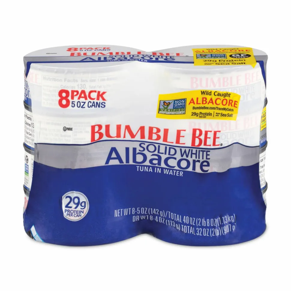 Bumble Bee Solid White Albacore Tuna in Water, 5 oz Can, 8/Pack