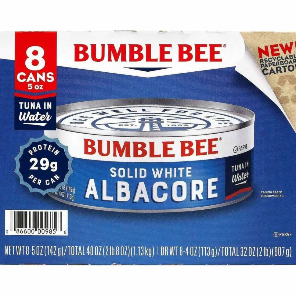 Bumble Bee Solid White Albacore Tuna in Water, 5 oz Can, 8/Pack