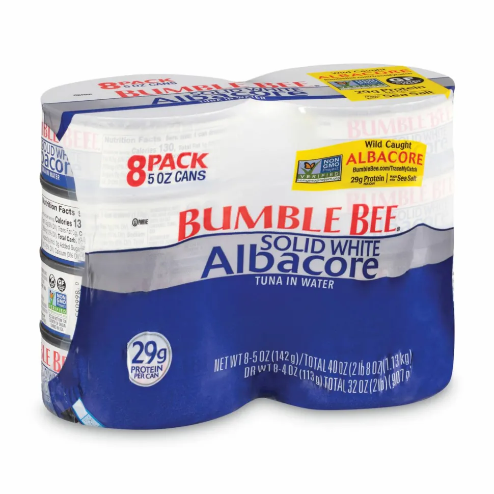 Bumble Bee Solid White Albacore Tuna in Water, 5 oz Can, 8/Pack