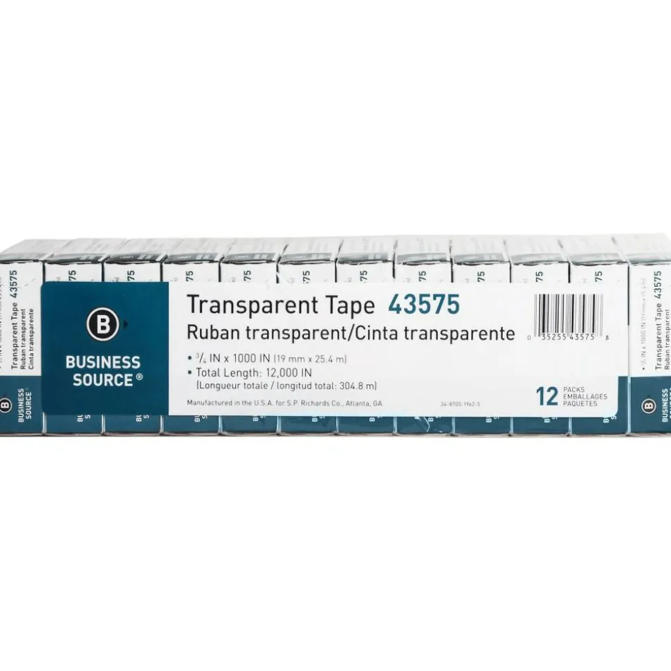 Business Source All-purpose Transparent Glossy Tape - 0.75" Width x 83.33 ft Length - 1" Core - 12 / Pack - Clear
