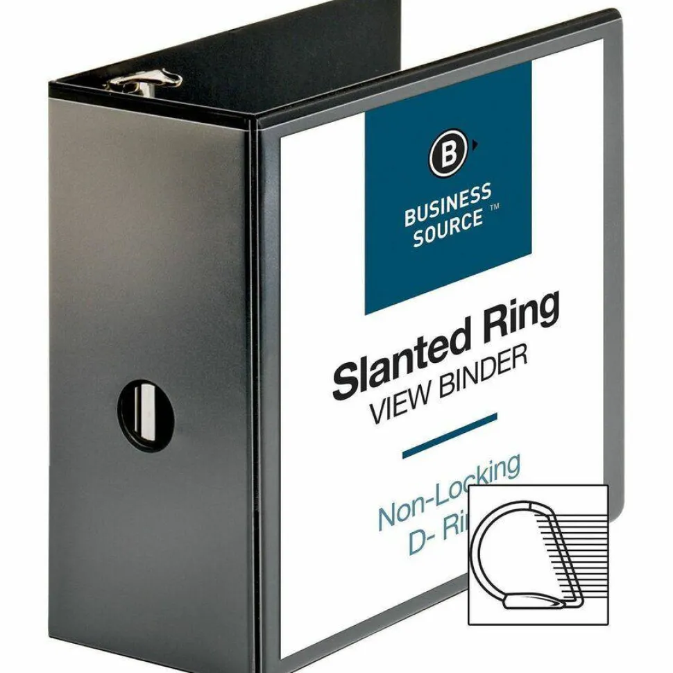 Business Source Basic View 3-Ring Binder, 5" D Rings, Black