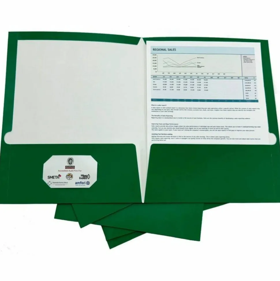 Business Source Letter Pocket Folder - 8 1/2" x 11" - 100 Sheets Capacity - Card Paper - Green - Durable, Laminated, Die-cut - 25/Box - 44427