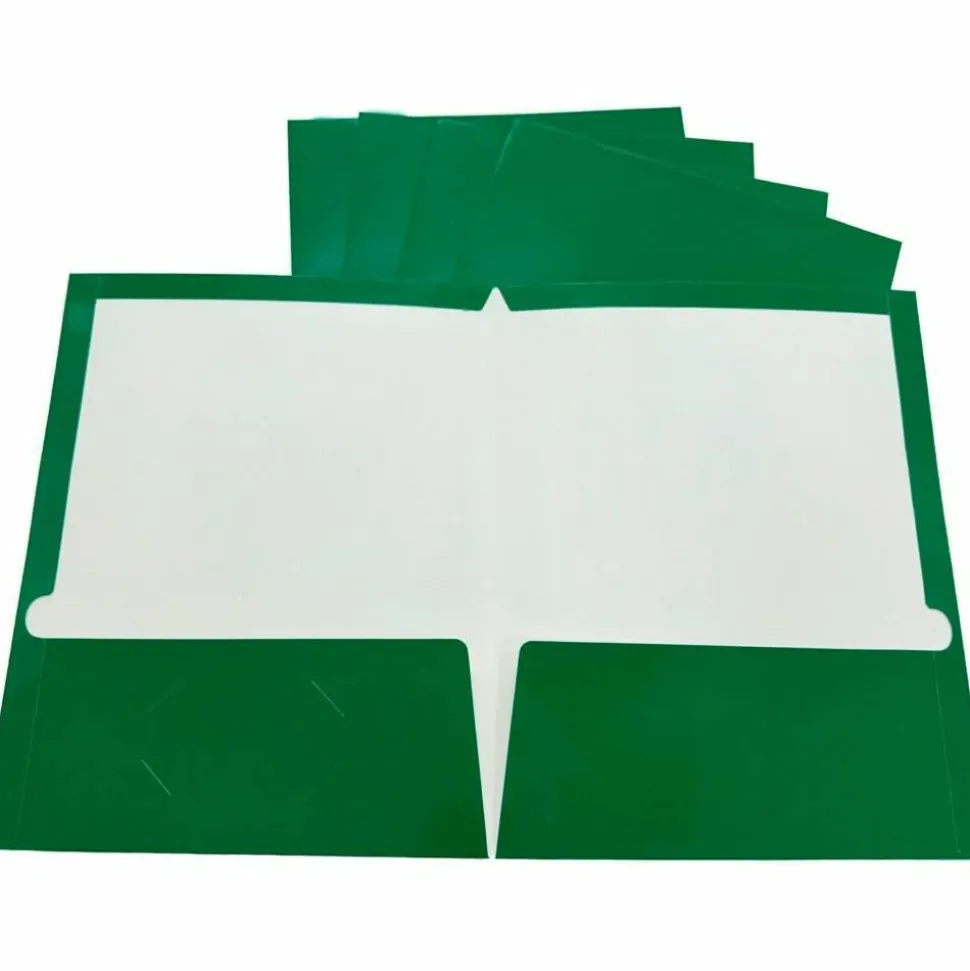 Business Source Letter Pocket Folder - 8 1/2" x 11" - 100 Sheets Capacity - Card Paper - Green - Durable, Laminated, Die-cut - 25/Box - 44427