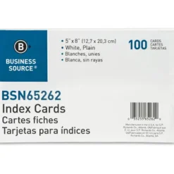 Business Source Plain Index Cards - 8" Width x 5" Length - 100 / Pack