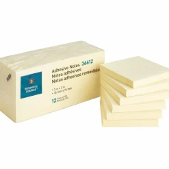 Business Source Repositionable Adhesive Notes - 3" x 3" - 100 Sheets - Square - Yellow, 12/Pack