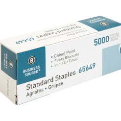 Business Source Standard Staples - 1/4" Leg - 1/2" Crown - Holds 30 Sheet(s) - Chisel Point - Silver - 210 Per Strip - 5000 / Box