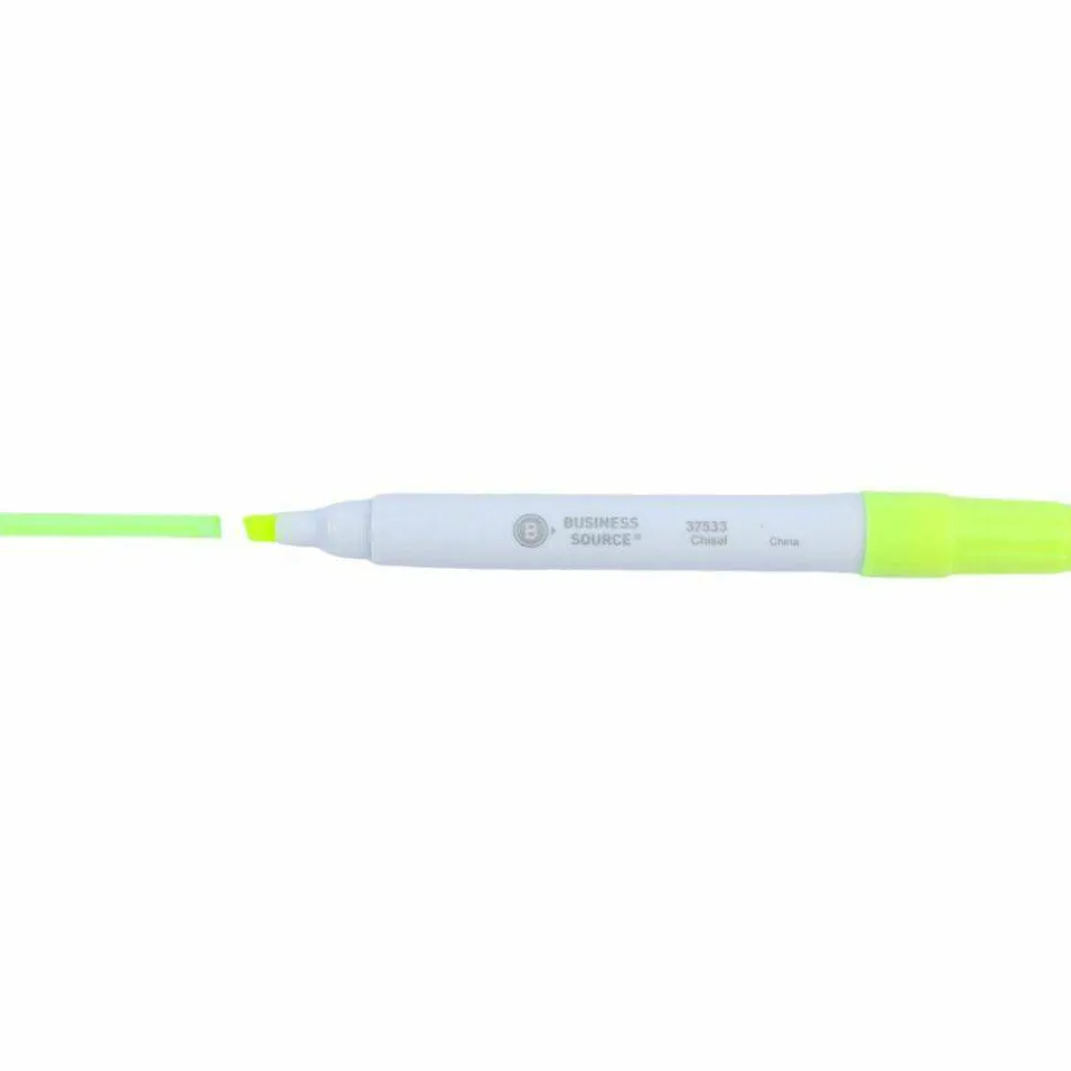 Business Source Value Highlighters, Chisel Point, White Barrel, Yellow Ink, Pack Of 12