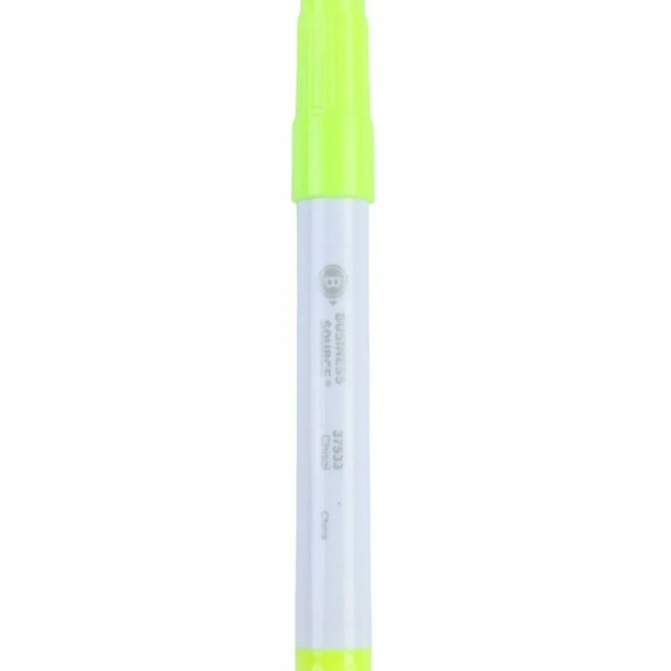 Business Source Value Highlighters, Chisel Point, White Barrel, Yellow Ink, Pack Of 12