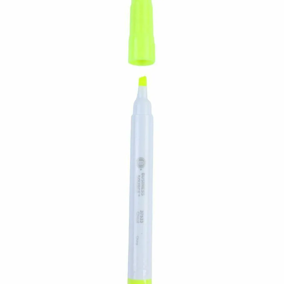 Business Source Value Highlighters, Chisel Point, White Barrel, Yellow Ink, Pack Of 12