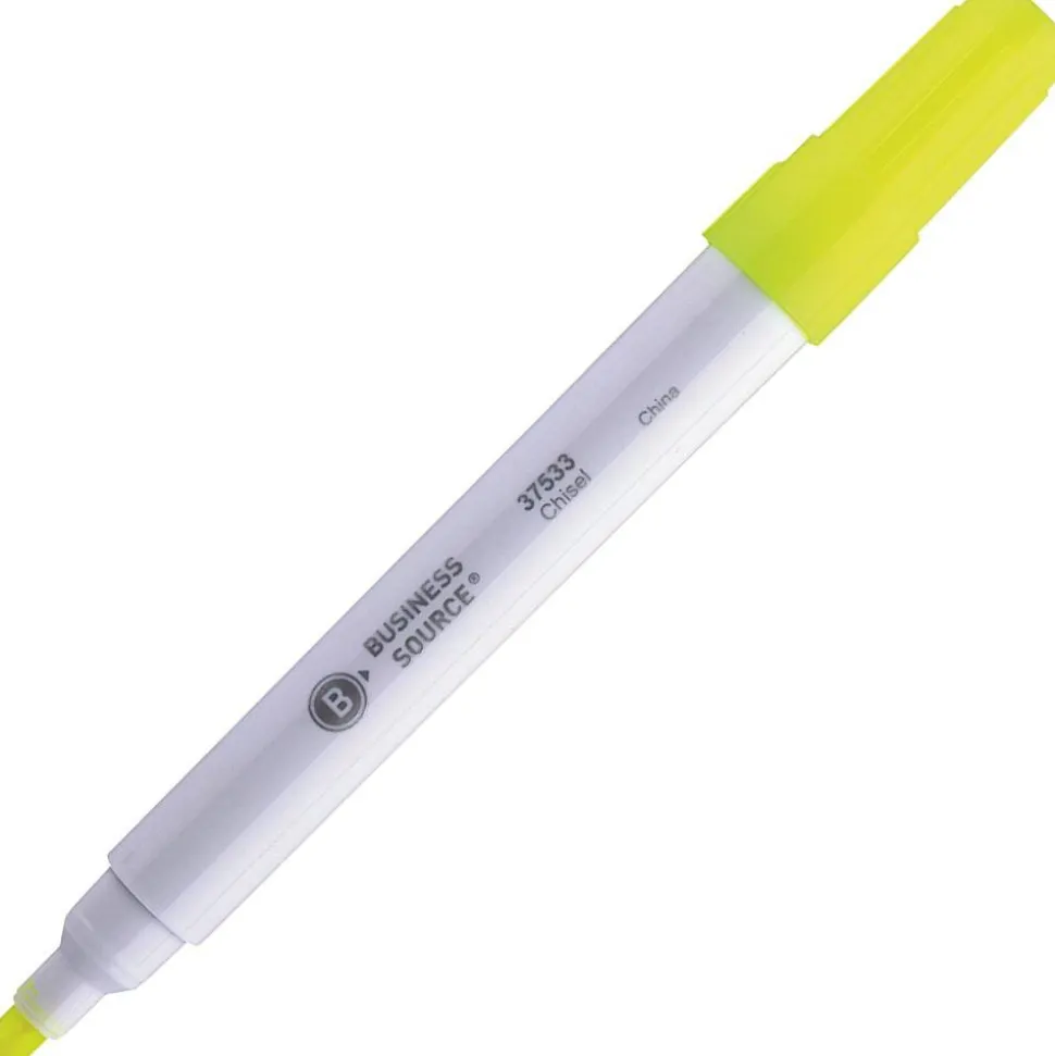Business Source Value Highlighters, Chisel Point, White Barrel, Yellow Ink, Pack Of 12