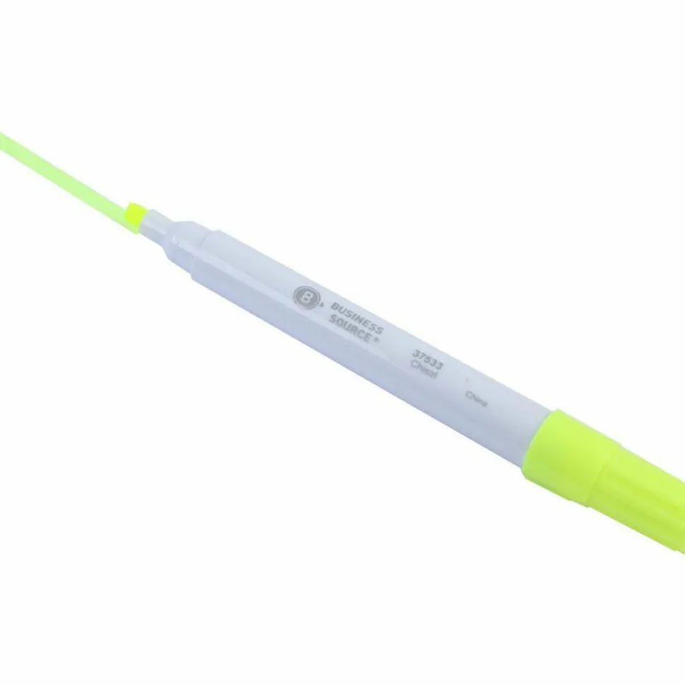 Business Source Value Highlighters, Chisel Point, White Barrel, Yellow Ink, Pack Of 12