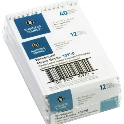 Business Source Wirebound Memo Books - 40 Sheet(s) - Wire Bound - 4" x 6" Sheet Size - White - White Sheet(s) - 1 Dozen