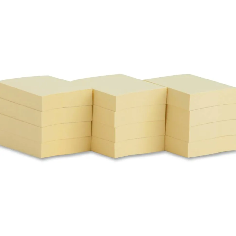 Business Source Yellow Repositionable Adhesive Notes - 100 Sheets, 12 Pads, 1 7/8" x 1 3/8" - Rectangle - 36610