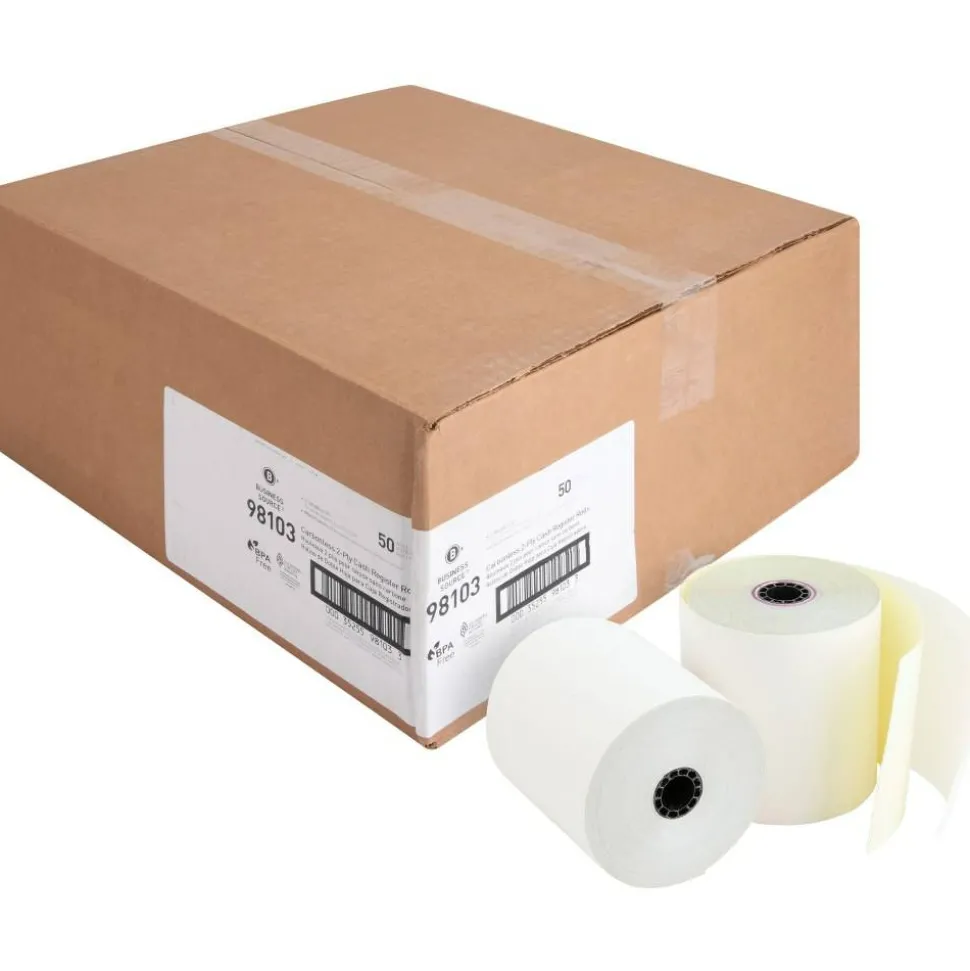 Business Source Carbonless Paper, 3" x 90', Carton Of 50 Rolls