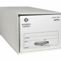 Business Source Drawer File Storage Boxes, 60% Recycled, White, Carton Of 6