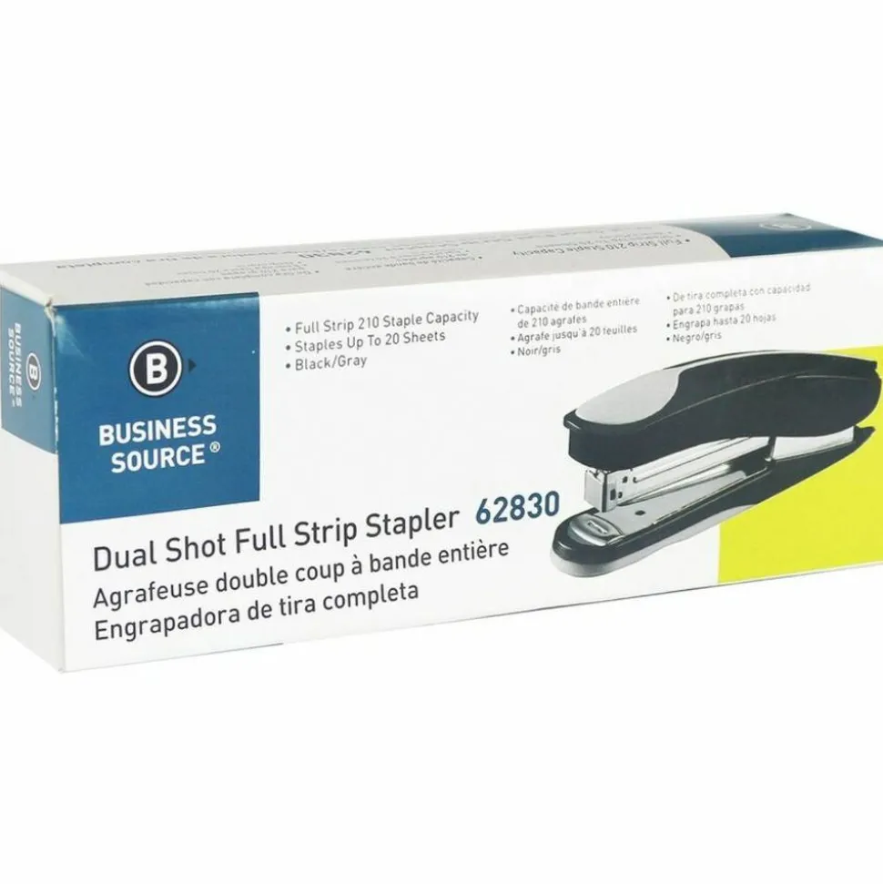 Business Source Dual Shot Full-strip Stapler - Staples Upto 20 Sheet of 20lb Paper - Holds Upto 210 Staple - 62830