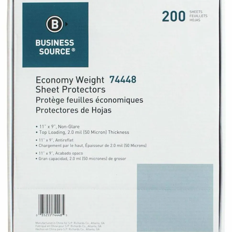 Business Source Economy Weight Sheet Protectors - 11"x9"x 2 mil Thickness - 74448 - 200/Pack