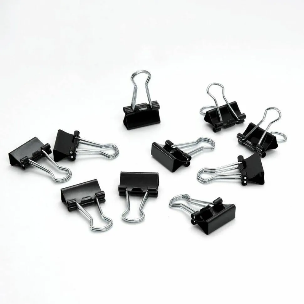Business Source Fold-back Binder Clips - Mini - 0.6" Width - 0.25" Size Capacity - for Paper - Black - Tempered Steel - 1 Dozen/Pack - 12 / Box