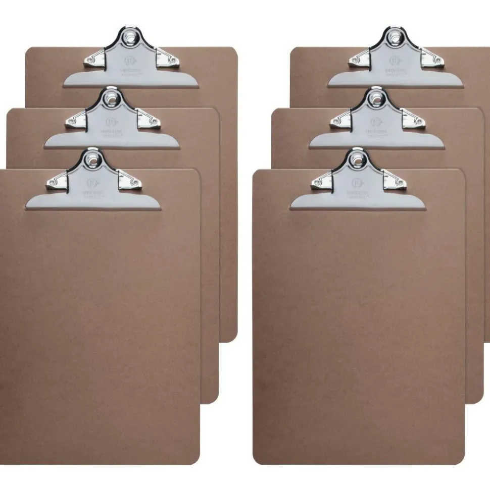 Business Source Hardboard Clipboard - Standard - 9" x 12 1/2" - Hardboard - Brown - 6 / Bundle
