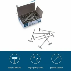 Business Source High Quality Steel T-pins - 0.56" Head - 2" Length x 0.6" Width - Silver - Steel - 1 Box